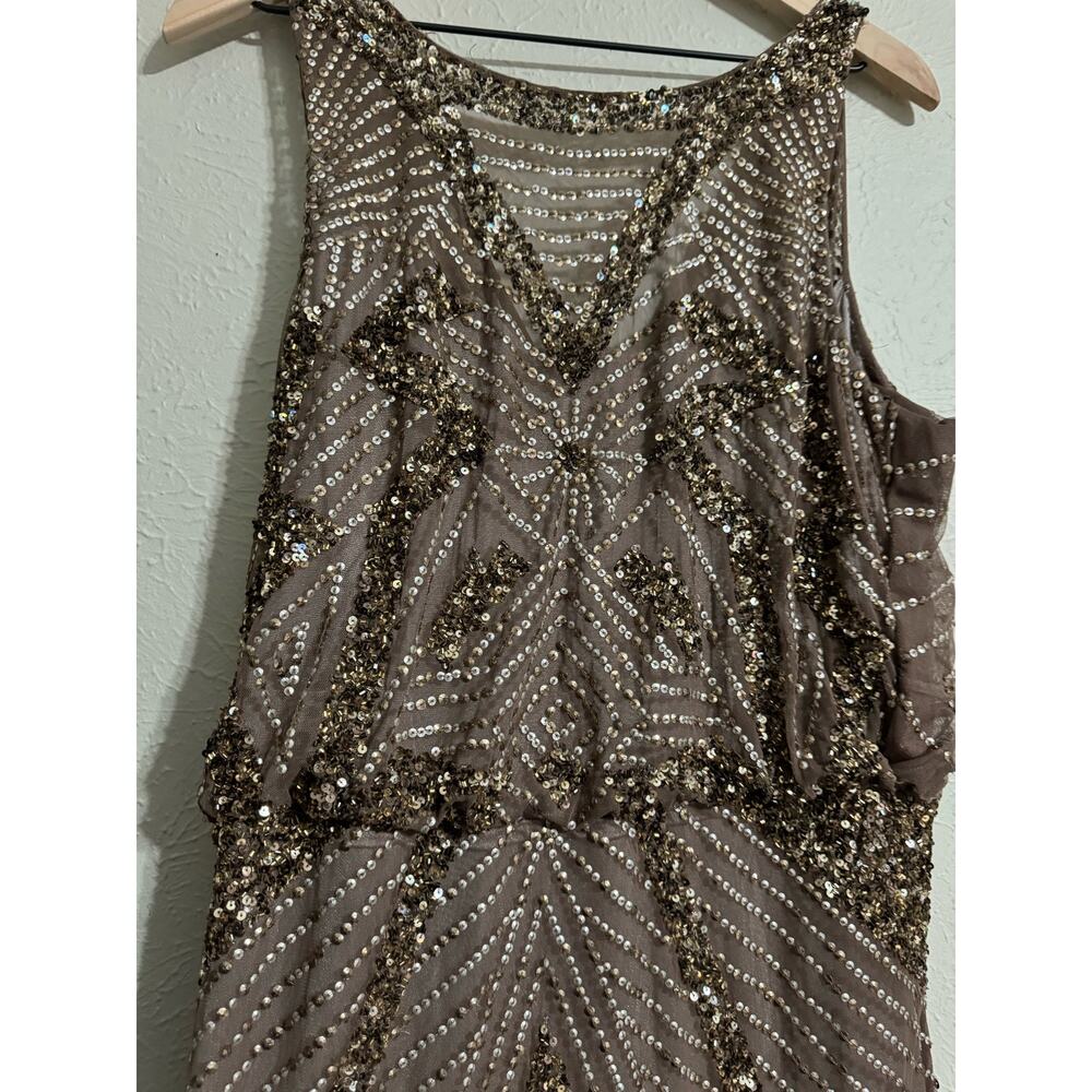 Aidan Mattox Beaded Evening Gown Chocolate Brown Size 14 - Picture 6 of 9